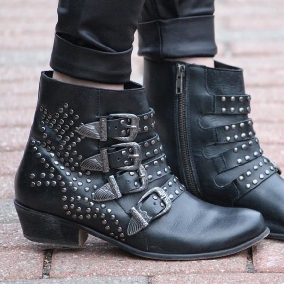Ecote Shoes - Ecote - Kylie Moto Black Studded & Buckle Accent Boots